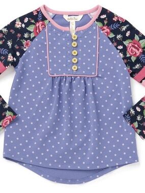 Matilda Jane Wintery Mix Top with Floral Sleeves- M